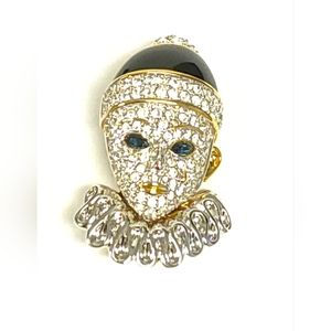 Swarovski Pave Crystal Clown Brooch Jester Joker Retired Signed Swan